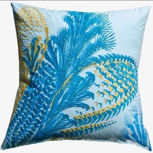 Rhadi by KOKO Blue and Yellow Embroidered 20x20 Accent Pillow  removable cover